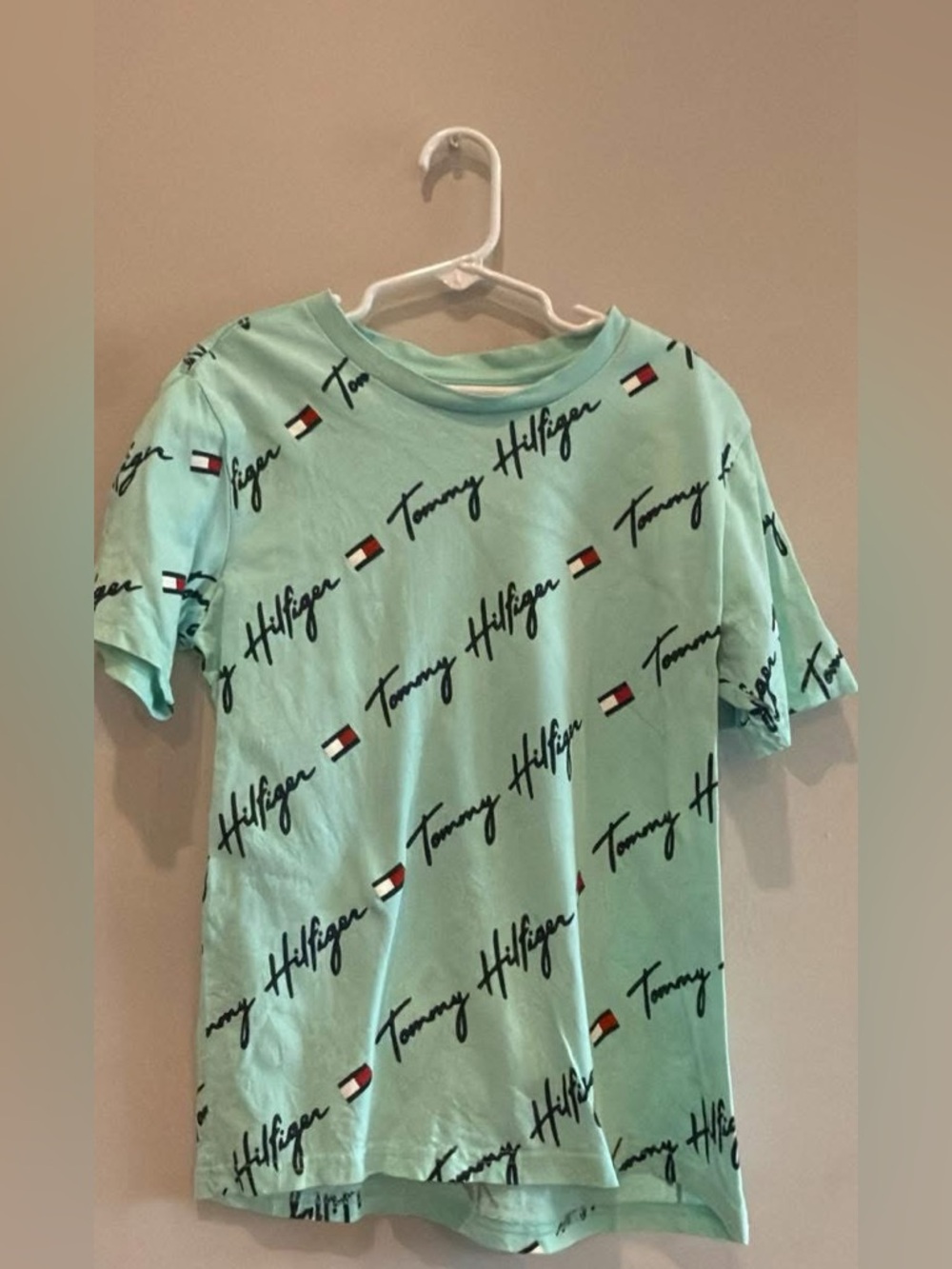 Tommy Hilfiger Mint Green Logo-Print Short Sleeve Tee